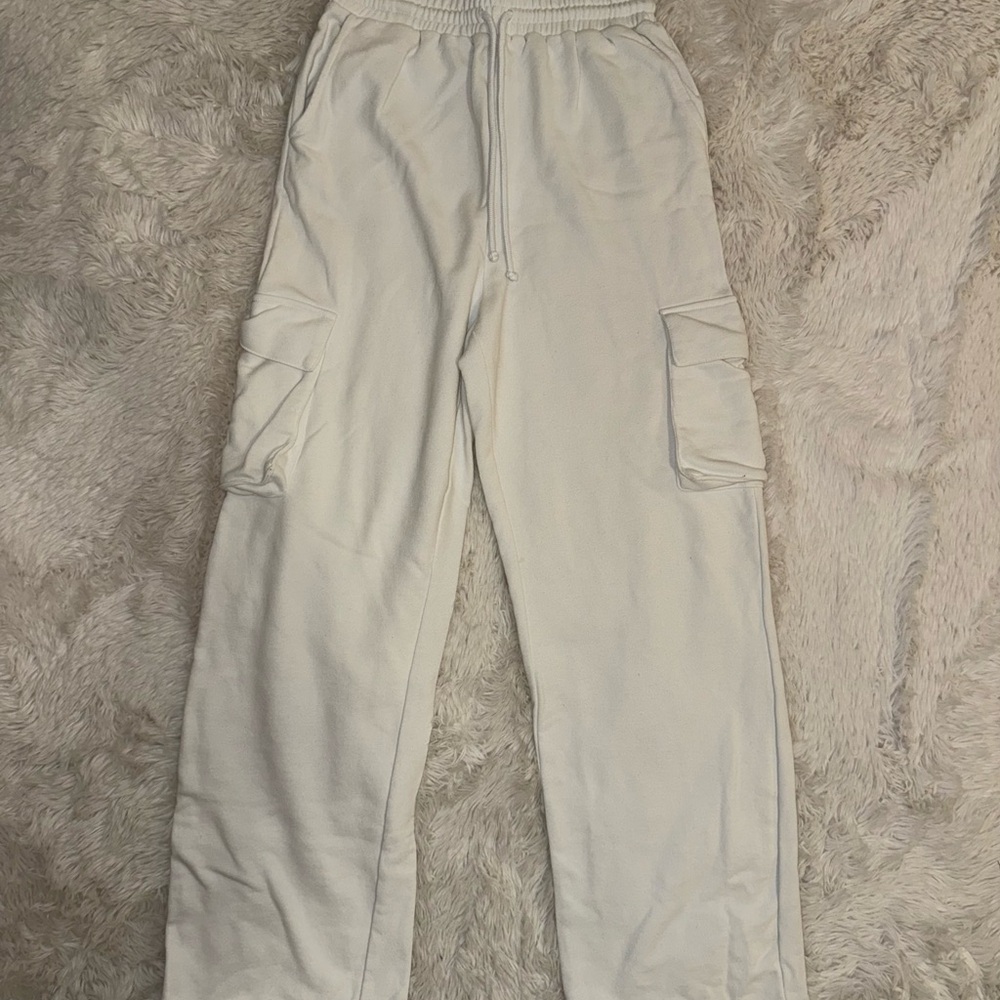 Papermoon White Cargo Pants Relaxed Fit Elastic Waistband